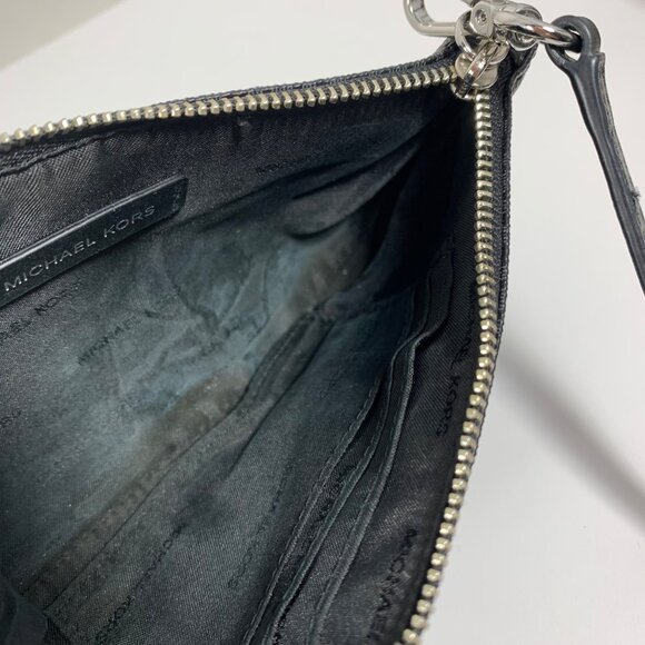 MICHAEL KORS MK Logo Coated Canvas Wristlet Wallet Clutch Black / Gray - Picture 10 of 12